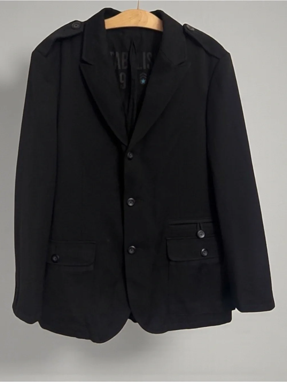 Gap Mens Black Wool Blend Military Style Blazer Jacket Epaulettes Large